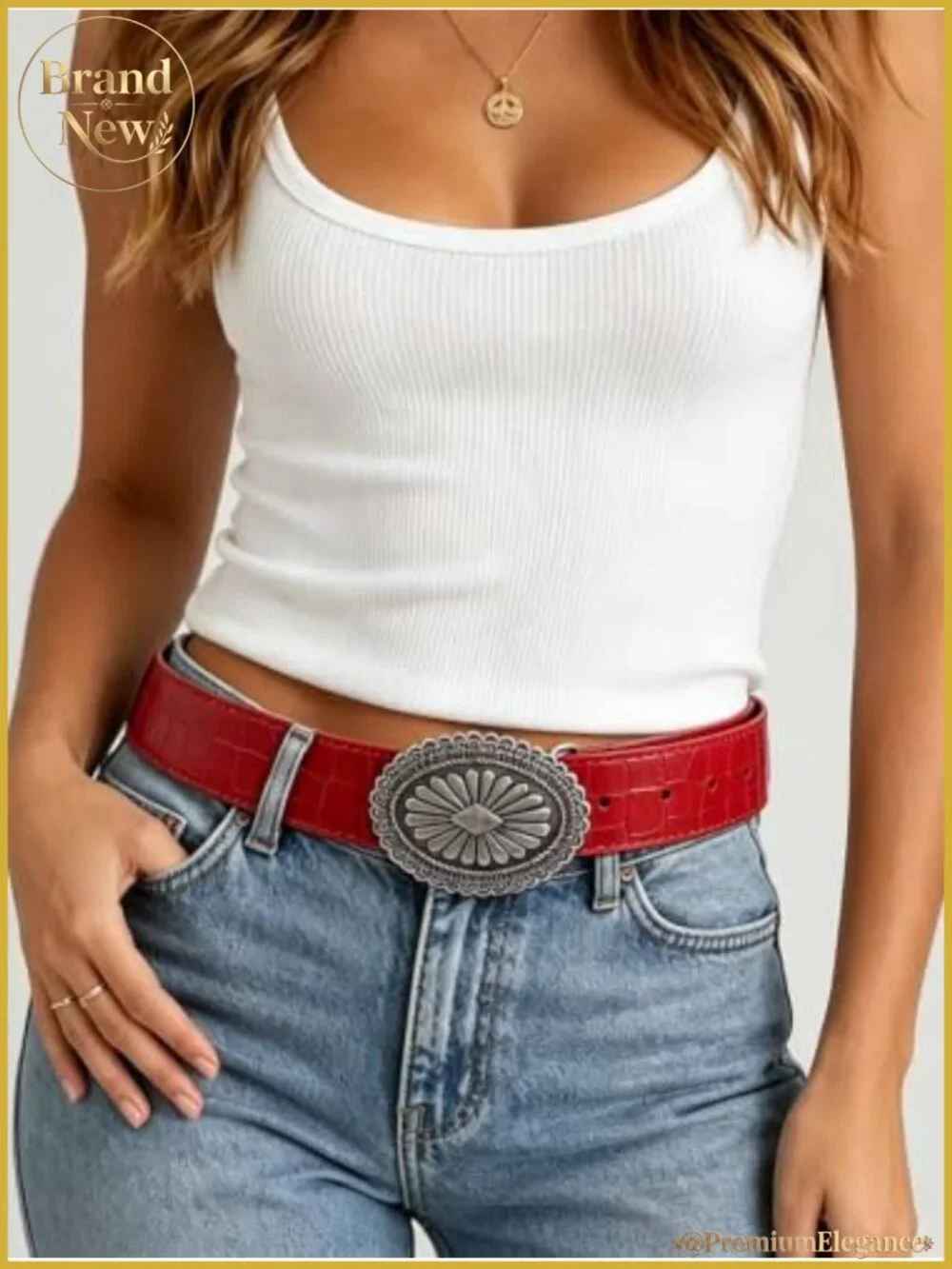 Yalice Vintage Faux Leather Belt for Women Silver Buckle Cowgirl Y2K Country